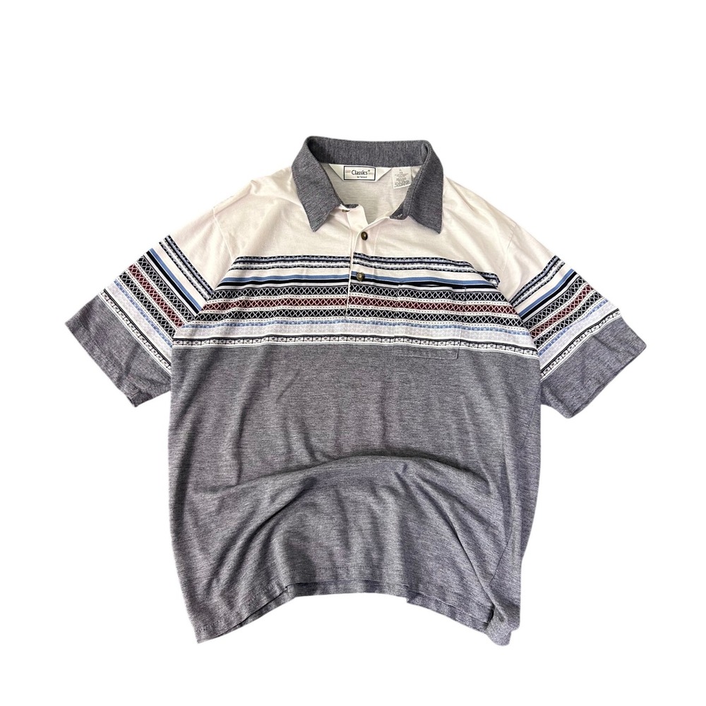 Vintage Classics by Palm‎ Land Striped Polo Shirt Men's XL Grandpa Core